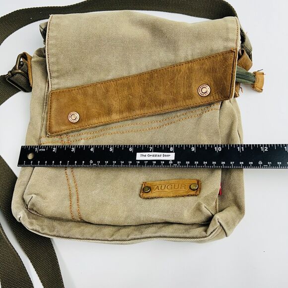 Augur Canvas Shoulder Saddle Bag Messenger Brown Leather Medium‎ Flap Snap Hobo - Picture 14 of 15